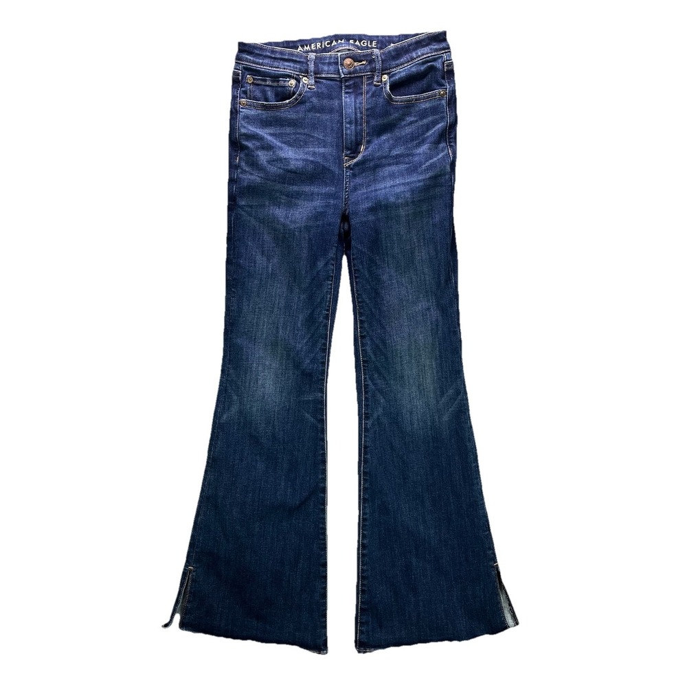 American Eagle Super Low Rise Flare Jeans Womens 4 Short Blue Stretch Denim